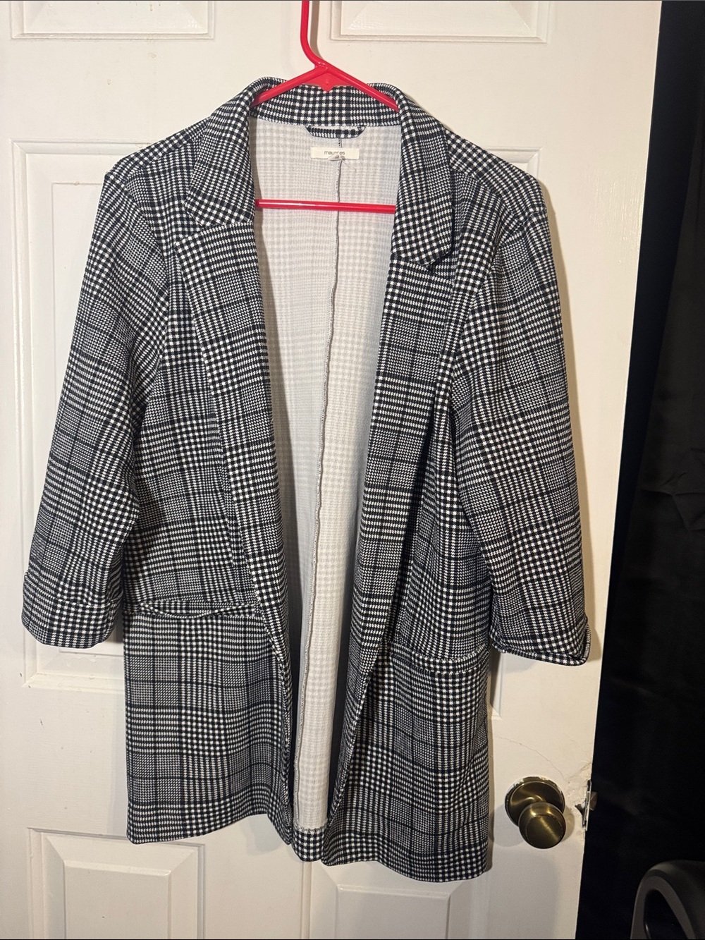 Maurices Checked Open-Front Women's Coatigan - Black & White (XL)